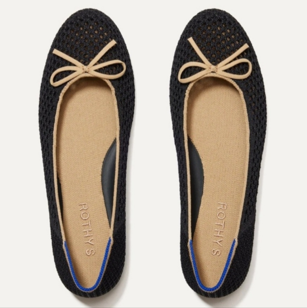 Rothy's Knit Black and Tan Bow Women's Flats Size 9